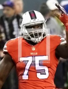 Former New York Jets player, and now Buffalo Bills defensive end, IK ENEMKPALI named a game day captain by Rex Reed in a controversial move warms up prior to the game at MetLife Stadium. The Bills went on to win 22-17.