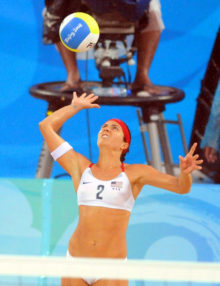 USA Misty-May Treanor serves against China in the gold medal match in Beijing. The USA team won 2-0 to win the Gold.
