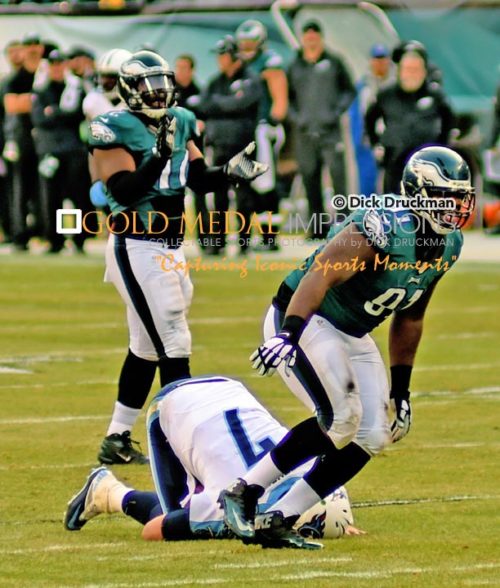 Philadelphia Eagles defensive end, FLETCHER COX, sacks Tennessee Titans quarterback, ZACH METTENBERGER, in the third quarter at Lincoln Financial Field. The Eagles went on to win 43-24.