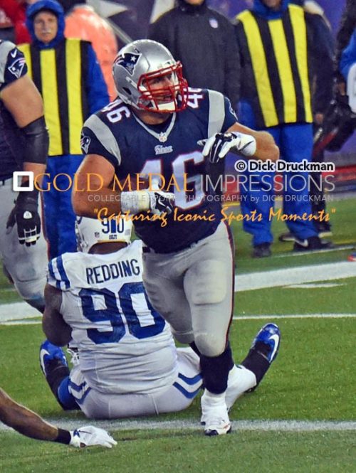 New England Patriots running back JAMES DEVELIN scores a touchdown against the Indianapolis Colts in the first quarter of the AFC championship game in Foxboro, Massachusetts, giving the Patriots a 14-0 lead. The Patriots went on to win 45-7 and a trip to the Super Bowl.