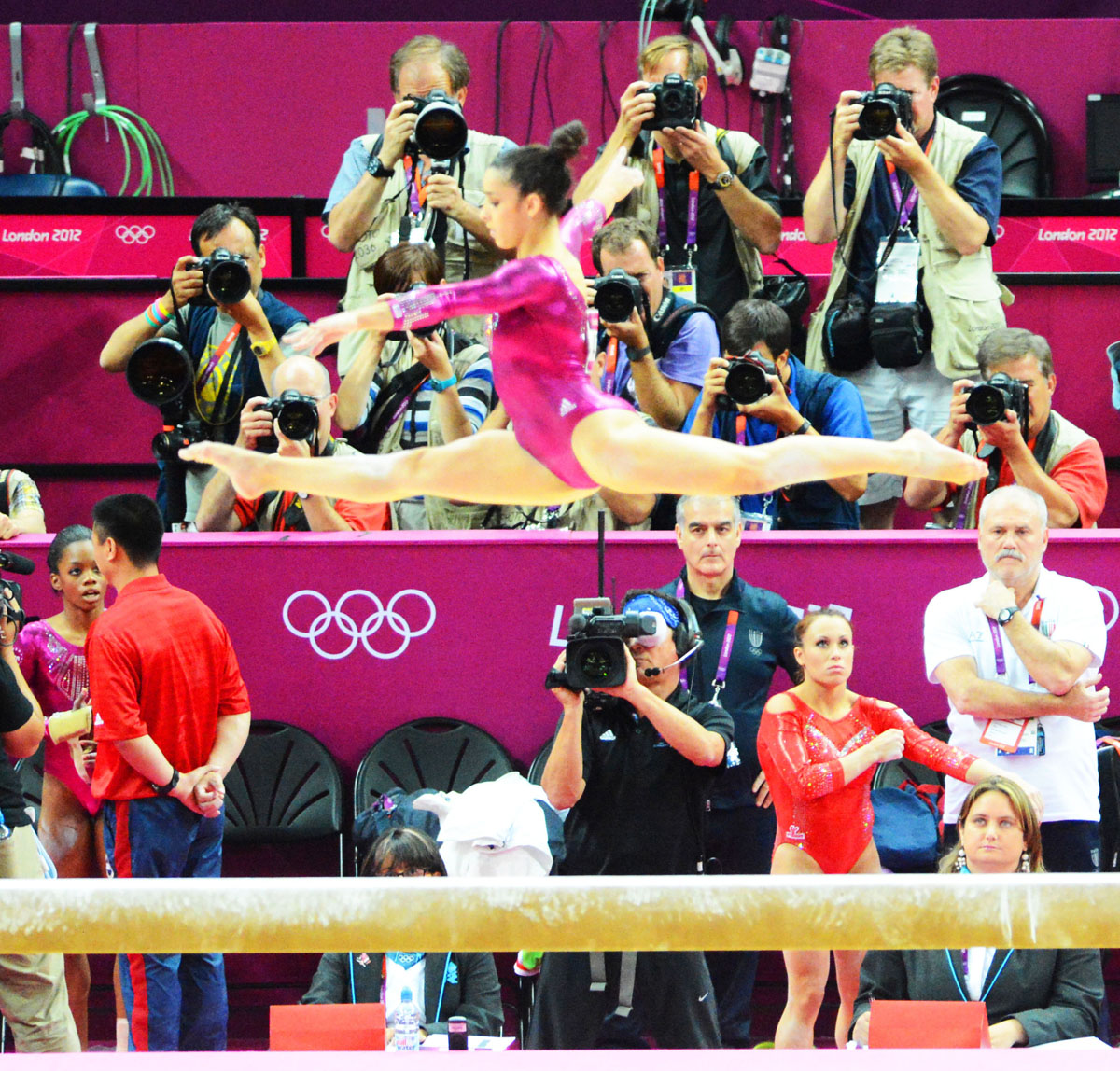 USA gymnist Aly Raisman competes on the beam during the 2012 Summer Olympics in London England. Aly Reisman on the beam