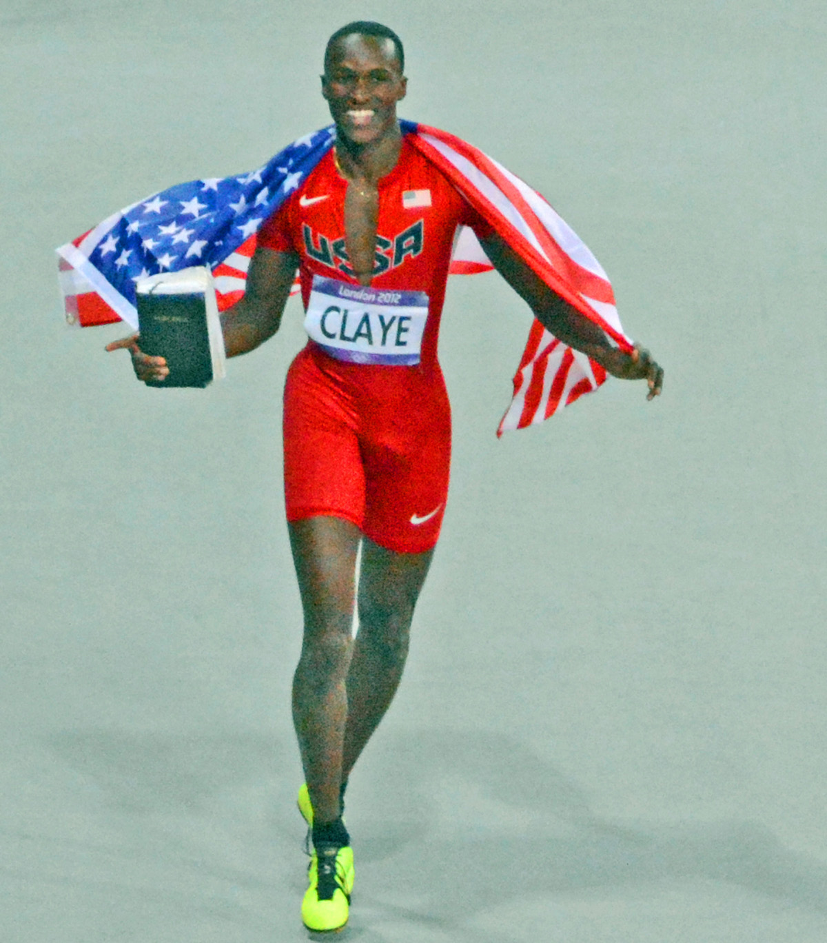 USA CLAYE WILL CELEBRATES WINNING A BROZE MEDAL IN THE MEN'S LONG JUMP