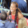 Sanya Richards-ross flashes a winning smile after winning the women's 400 meter event at the London Olympics.(AP Photo/Dick Druckman)