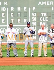 Boston baseball football basketball and hockey legends honor Derek Jeter during his farewell ceremony during his final game of his career. Derek ended his career going 1 for 2 and driving in a run with his 3,465th hit and leading the Yankees to a 9-5 victory.