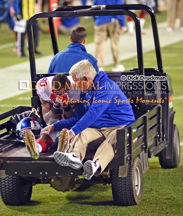 New York Giants wide receiver, VICTOR CRUZ, is transported to the hospital with a torn patellar tendon which occurred while attempting to catch a touchdown pass early in the third quarter against the Philadelphia Eagles. It is likely that he will be out for the rest of the season.