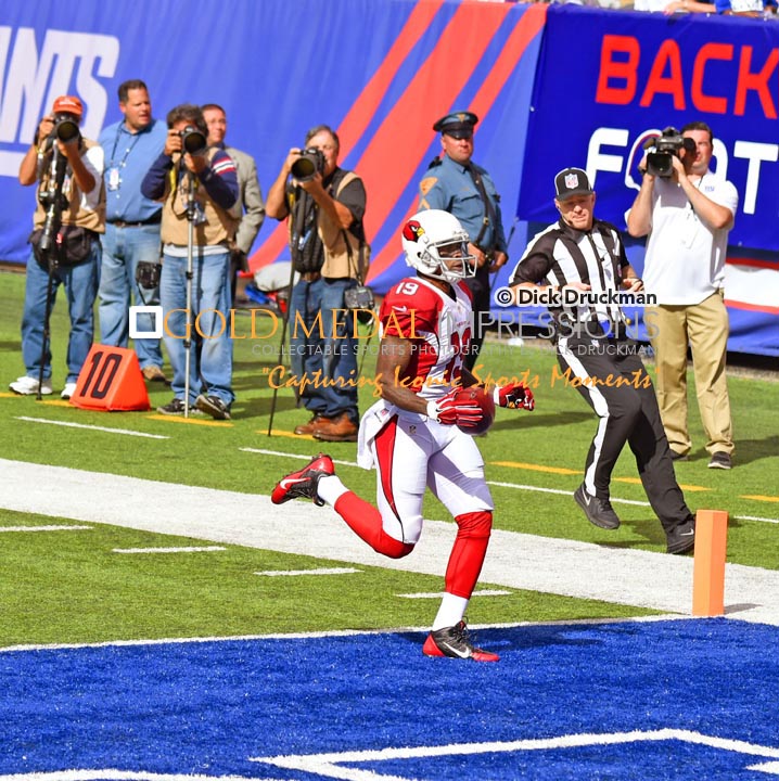 Arizona Cardinals wide receiver and punt return specialist, Ted Ginn, runs for a 71 yard punt return touchdowwn against the New York Giants in the fourth quarter at MetLife Stadium giving the Cardinals a 19-14 lead. The Cardinals went on to win 25-14.(AP Photo/Dick Druckman)