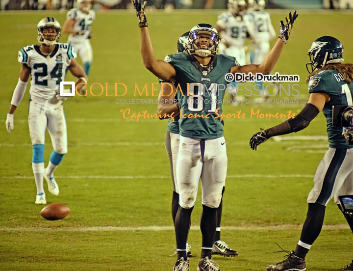 Philadelphia Eagles wide receiver JORDAN MATTHEWS celebrates scoring his second touchdown against the Carolina Panthers. The Eagles defeated the Panthers 45-21.