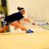 Trinity College junior, KANZY EL DE FRAWY, stretches for the ball in the Collegiate Squash Association championship match against Harvard University senior, AMANDA SOBHY, at Princeton University Jadwin Squash Gym. KANZY lost the match 3-1.