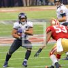 Baltimore Ravens running back Ray Rice runs for a first down in the fourth quarter as San Francisco 49ers linebacker Navorro Bowman comes up to make the tackle.