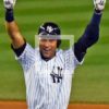 New York Yankees captain, Derek Jeter, celebrates hitting a walk-off single in the bottom of the ninth inning in his last ime at bat at Yankee Stadium. Jeter went 2 for 5, driving in 3 of the Yankees 6 runs in a 6-5 storybook ending.(