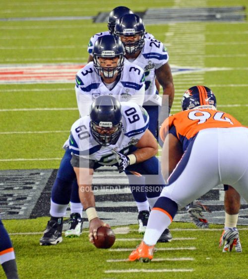 Seattle Seahawks quarterback, Russell Wilson, leads an I formation against the Denver Broncos in Super Bowl XLVIII in the second quarter at MetLife Stadium. The Seahawks went on to defeat the Broncos 43-8 in one of the most lopsided victories in Super Bowl history.(AP Photo/Dick Druckman)