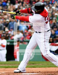 DAVID ORTIZ singles in the first inning off of Baltimore Orioles starting pitcher Yovani Gallardo. Ortiz went 2 for 4 in his last home game at Fenway Park while the Red Sox lost 9-7.