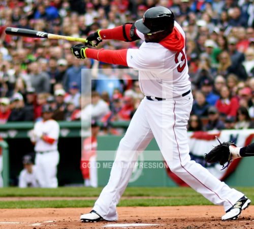 DAVID ORTIZ singles in the first inning off of Baltimore Orioles starting pitcher Yovani Gallardo. Ortiz went 2 for 4 in his last home game at Fenway Park while the Red Sox lost 9-7.