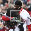 "NEVER SURPRISE ME AGAIN LIKE THAT" Boston Red Sox Icon DAVID ORTIZ tells his daughter ALEX after kissing her after she surprised him by singing the National Anthem at his final Red Sox home opener. David went 2 for 4 in his final home opener at Fenway Park in a losing effort as the Red Sox lost 9-7 to the Baltimore Orioles.