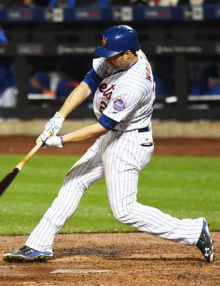New York Mets second baseman, NEIL WALKER, doubles in the fourth run of the third inning off of starting pitcher Jake Peavy. The Mets went on to win 13-1.