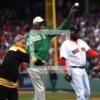 Three Boston Sport Icons, BOBBY ORR, BILL RUSSELL, and DAVID ORTIZ throw out the first ceremonial pitch at the Red Sox home opener at Fenway Park. Unfortunately, the Red Sox lost their opener 9-7 to the Baltimore Orioles who have started the season 6-0, the best start in their franchise history.