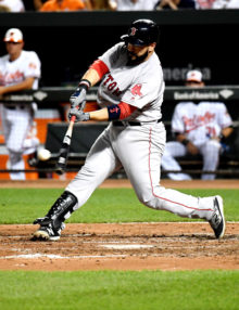 Boston Red Sox catcher, SANDY LEON, hits a two-run home run