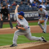 New York Mets BARTOLO COLON strikes out Yankees lead off hitter Brett Gardner
