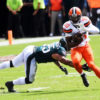 Cleveland Browns quarterback ROBERT GRIFFIN III evades Eagles linebacker MYCHAL KENDRICKS