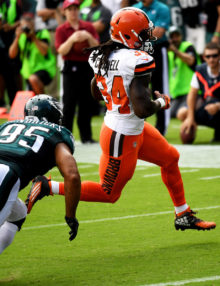 Cleveland Browns running back ISAIAH CROWELL scores