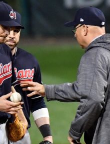 Indians manager TERRY FRANCONA relieves starting pitcher JOSH TOMLIN