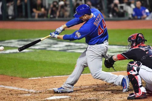 Chicago Cubs first baseman ANTHONY RIZZO doubles in the top of the fifth