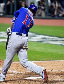 Chicago Cubs third baseman KRIS BRYANT singles against Cleveland