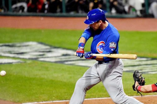 Chicago Cubs outfielder BEN ZOBRIST drives in the go ahead run