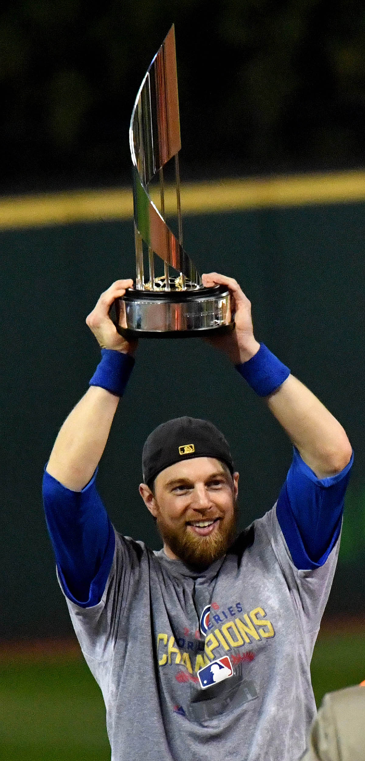 Chicago Cubs outfielder BEN ZOBRIST holds up his MVP trophy - Gold Medal  Impressions