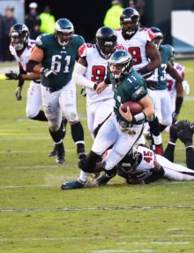 Eagles quarterback, CARSON WENTZ, takes off and runs for a first down