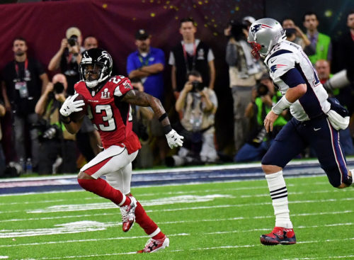 Atlanta Falcons ROBERT ALFORD intercepts a Tom Brady pass