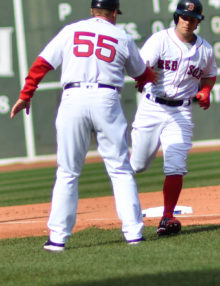 Boston Red Sox left fielder Andrew Benintendi congratulated
