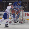New York Rangers Rick Nash leaps into the air