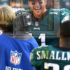 Eagles quarterback Carson Wentz shows the joy of victory