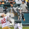 Philadelphia Eagles quarterback CARSON WENTZ completes pass to BRENT CELEK (Close Up Shot)