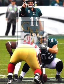 Philadelphia Eagles quarterback CARSON WENTZ points the way