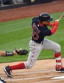 Red Sox outfielder Mookie Betts doubles to lead off the game