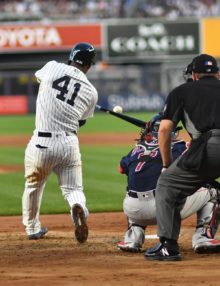 Yankees rookie third baseman Miguel Andujar hits a two-run home run