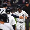 Yankees Glyber Torres congratulated by his teammates after hitting his major league leading sixth 3-run home run