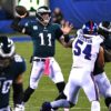 Eagles quarterback Carson Wentz throws a touchdown pass to his tight end Zach Ertz