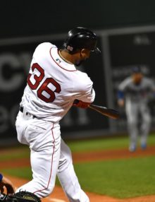Red Sox third baseman Eduardo Nunez hits a three-run pinch hit home run