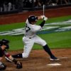 Yankess slugger Giancarlo Stanton strikes out in the ninth inning