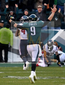 Philadelphia Eagles quarterback Nick Foles celebrates a 23 yard touchdown pass