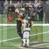 Saints wide receiver Michael Thomas receives the go-ahead touchdown pass from quarterback Drew Brees