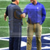 The youngest Super Bowl head coach SEAN McVAY of the Los Angeles Rams shakes hands with the oldest head Coach BILL BELICHICK