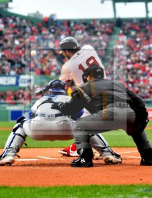 Boston Red Sox first baseman Mitch Moreland hits a home run