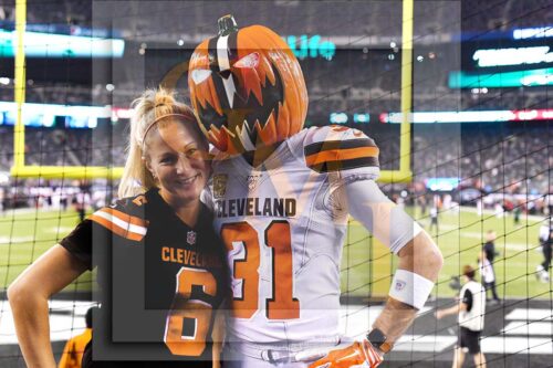 Cleveland Browns fans Pumpkinhead Gus Angelone and Rebecca Papesh