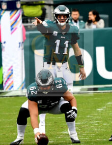 Philadelphia Eagles quarterback Carson Wentz points downfield