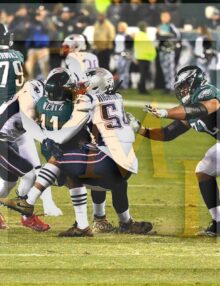 Eagles quarterback Carson Wentz is sacked by Patriots Dont'a Hightower