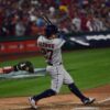 Houston Astros Jose Altuve at bat against Phillies in Game 3 of the 2022 World Series